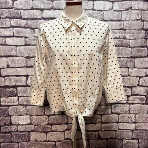 Chico's White & Black No-Iron Polka Dot Blouse Size M